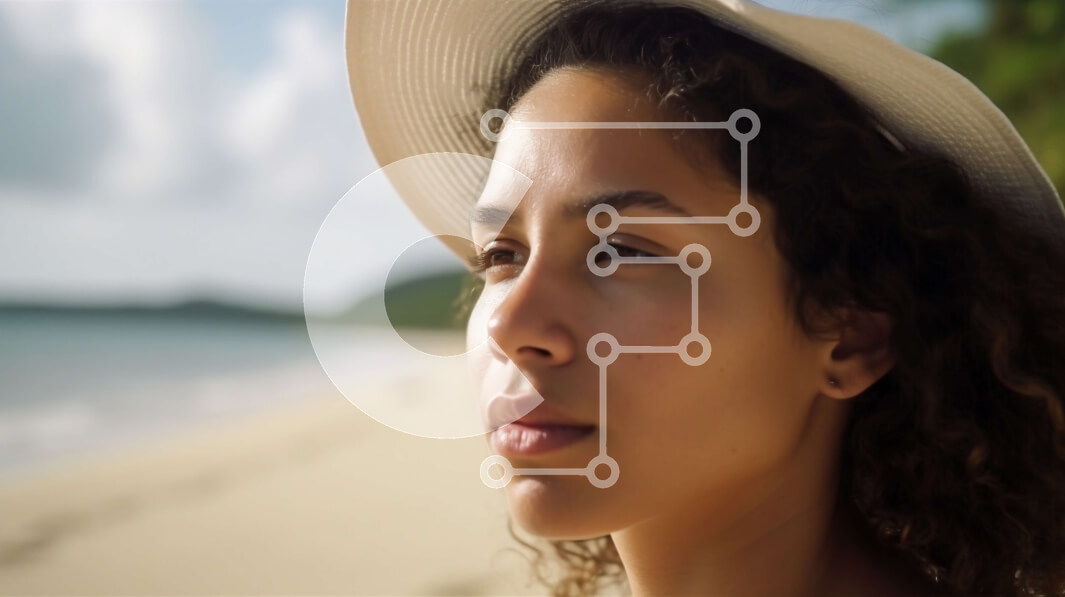 Intra Συλλεκτικό Ξύλινο Παζλ Plywood  4mm - Ηλιόλουστη μέρα δίπλα στον ωκεανό με γυναίκα που φορά καπέλο και γυαλιά ηλίου Σε Ξύλινο Κουτί - Διαστάσεις Puzzle: 10x10 cm – 25 κομμάτια