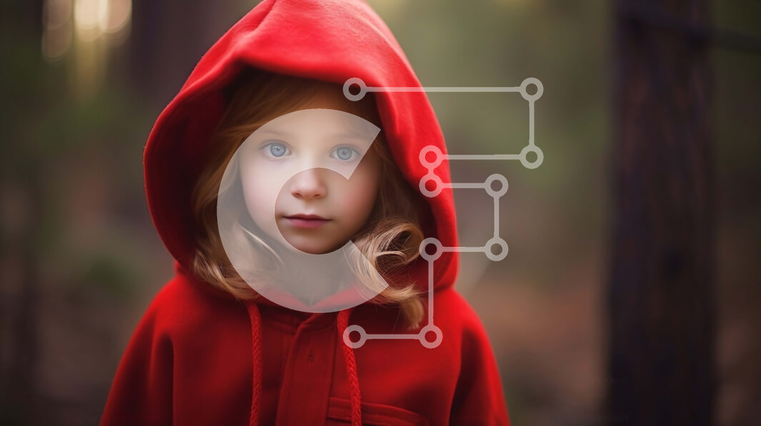 Intra Συλλεκτικό Ξύλινο Παζλ Plywood  4mm - Όμορφη εικόνα ενός νεαρού κοριτσιού με κόκκινο φούτερ που στέκεται σε ένα δάσος Σε Ξύλινο Κουτί - Διαστάσεις: 10x10 cm – 25 κομμάτια