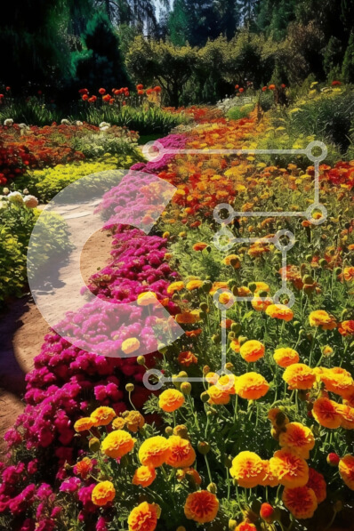 Σετ των 2 Intra Συλλεκτικό Ξύλινο Παζλ Plywood  4mm - Όμορφη εικόνα ενός πολύχρωμου κήπου με λουλούδια με κατιφέδες, ζίννιες και ηλίανθους Σε Ξύλινο Κουτί - Διαστάσεις: 10x10 cm – 25 κομμάτια