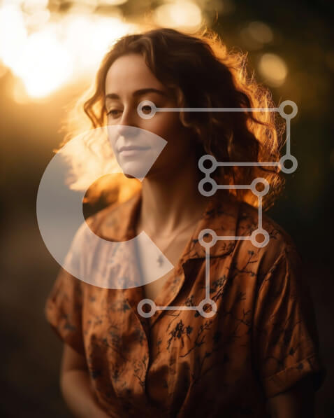 Σετ των 2 Intra Συλλεκτικό Ξύλινο Παζλ Plywood  4mm - Εκπληκτική εικόνα της γυναίκας με ένα λουλουδάτο πουκάμισο σε ένα δάσος στο ηλιοβασίλεμα Σε Ξύλινο Κουτί - Διαστάσεις: 10x10 cm – 25 κομμάτια