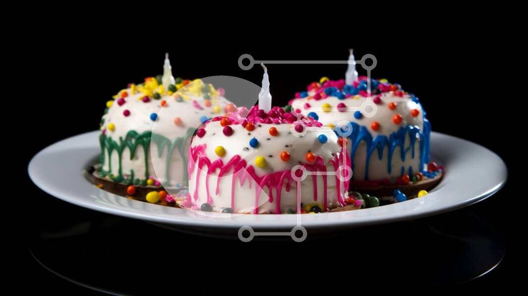 Σετ των 2 Intra Συλλεκτικό Ξύλινο Παζλ Plywood  4mm - Πολύχρωμα κέικ ψεκασμού σε ένα πιάτο Σε Ξύλινο Κουτί - Διαστάσεις: 10x10 cm – 25 κομμάτια