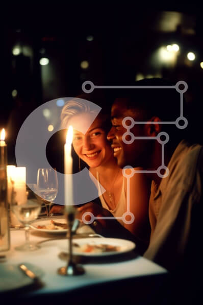 Intra Συλλεκτικό Ξύλινο Παζλ Plywood  4mm - Ρομαντική εικόνα ενός ζευγαριού στο τραπέζι δείπνου υπό το φως των κεριών Σε Ξύλινο Κουτί - Διαστάσεις Puzzle: 10x10 cm – 25 κομμάτια