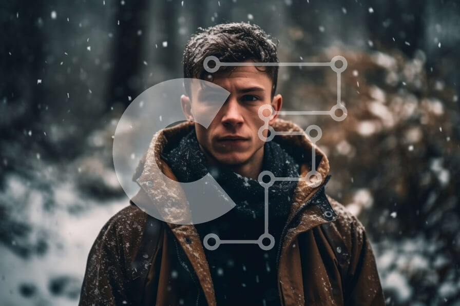 Intra Συλλεκτικό Ξύλινο Παζλ Plywood  4mm - Σοβαρός νεαρός άνδρας που στέκεται στο χιόνι Σε Ξύλινο Κουτί - Διαστάσεις Puzzle: 10x10 cm – 25 κομμάτια