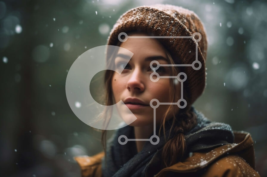 Intra Συλλεκτικό Ξύλινο Παζλ Plywood  4mm - Εκπληκτική εικόνα μιας γυναίκας σε ένα χιονισμένο δάσος με μια στοχαστική ματιά Σε Ξύλινο Κουτί - Διαστάσεις: 10x10 cm – 25 κομμάτια