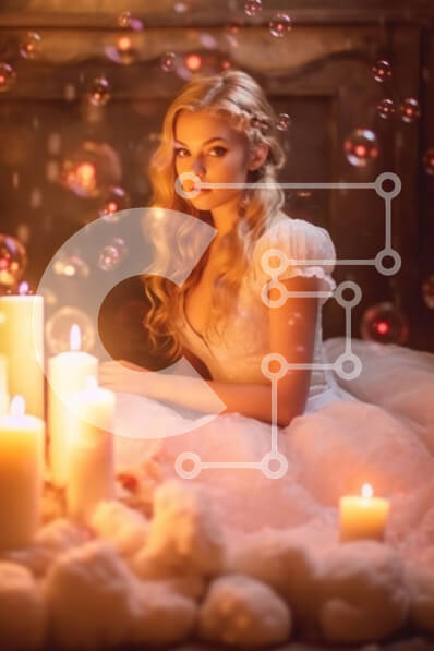 Intra Συλλεκτικό Ξύλινο Παζλ Plywood  4mm - Νεαρή γυναίκα που κάθεται μπροστά από αναμμένα κεριά χαμένη στη σκέψη Σε Ξύλινο Κουτί - Διαστάσεις Puzzle: 10x10 cm – 25 κομμάτια