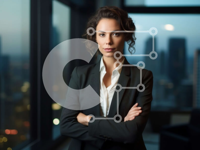 Intra Συλλεκτικό Ξύλινο Παζλ Plywood  4mm - Όμορφη εικόνα σίγουρης επιχειρηματίας με θέα στον ορίζοντα της πόλης Σε Ξύλινο Κουτί - Διαστάσεις Puzzle: 10x10 cm – 25 κομμάτια