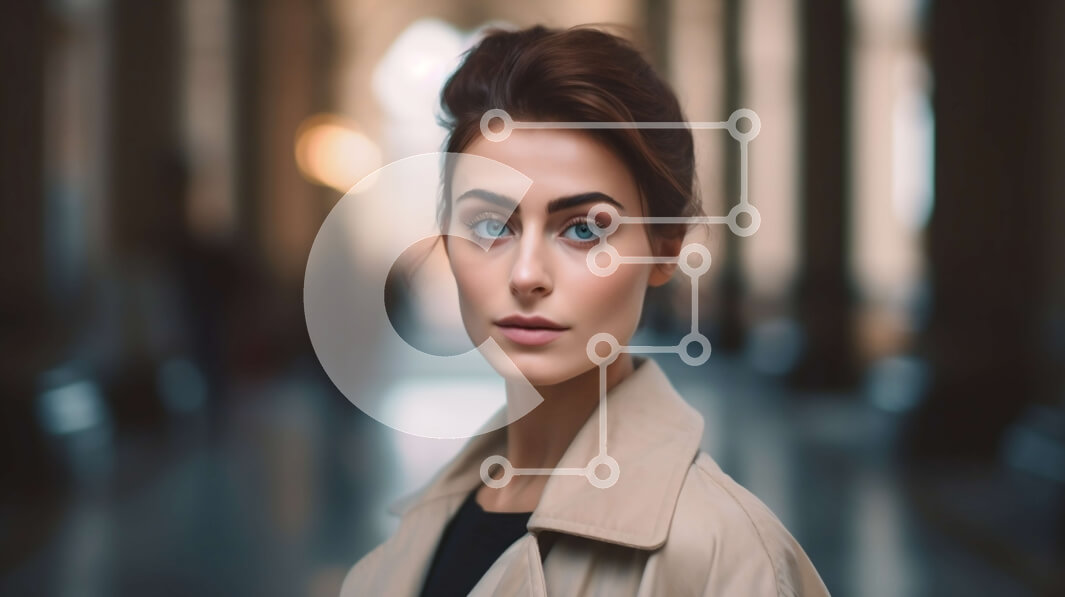 Intra Συλλεκτικό Ξύλινο Παζλ Plywood  4mm - Σοβαρή γυναίκα με καμπαρντίνα που στέκεται στον εσωτερικό διάδρομο με μαρμάρινες στήλες - Φωτογραφία Αρχείου Σε Ξύλινο Κουτί - Διαστάσεις Puzzle: 10x10 cm – 25 κομμάτια