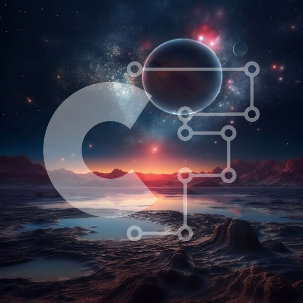 Intra Συλλεκτικό Ξύλινο Παζλ Plywood  4mm - Εκπληκτικό ψηφιακό έργο τέχνης ενός φουτουριστικού τοπίου με πλανήτη και νερό Σε Ξύλινο Κουτί - Διαστάσεις Puzzle: 10x10 cm – 25 κομμάτια