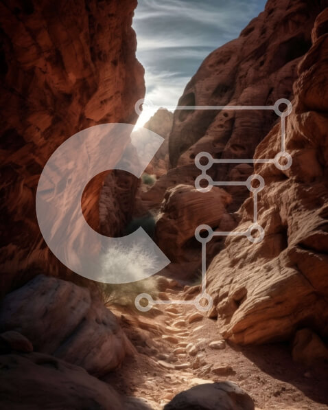 Intra Συλλεκτικό Ξύλινο Παζλ Plywood  4mm - Εκπληκτική εικόνα ενός βραχώδους φαραγγιού με σχηματισμούς κόκκινου βράχου και κάκτους Σε Ξύλινο Κουτί - Διαστάσεις: 10x10 cm – 25 κομμάτια