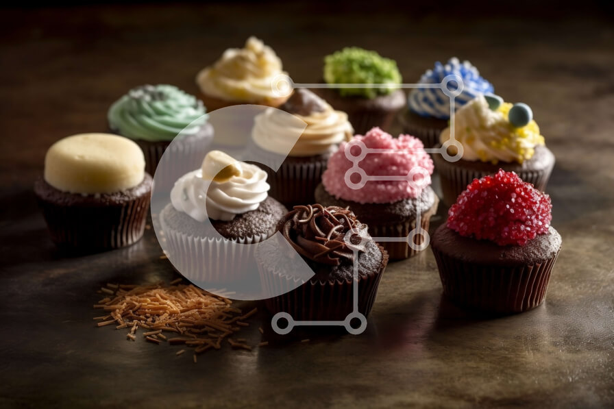 Σετ των 2 Intra Συλλεκτικό Ξύλινο Παζλ Plywood  4mm - Νόστιμα cupcakes με διάφορα σχέδια παγώματος σε σκούρο φόντο Σε Ξύλινο Κουτί - Διαστάσεις: 10x10 cm – 25 κομμάτια