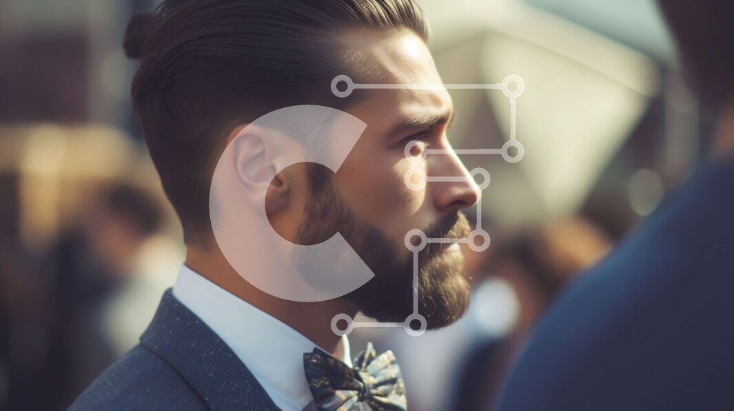 Intra Συλλεκτικό Ξύλινο Παζλ Plywood  4mm - Επιχειρηματίας με κοστούμι και γραβάτα με γένια και παπιγιόν που κοιτάζει στο πλάι Σε Ξύλινο Κουτί - Διαστάσεις Puzzle: 10x10 cm – 25 κομμάτια