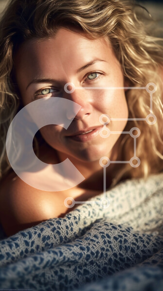 Intra Συλλεκτικό Ξύλινο Παζλ Plywood  4mm - Όμορφη ξανθιά γυναίκα ξαπλωμένη σε ένα κρεβάτι με περιστασιακή στολή Σε Ξύλινο Κουτί - Διαστάσεις Puzzle: 10x10 cm – 25 κομμάτια