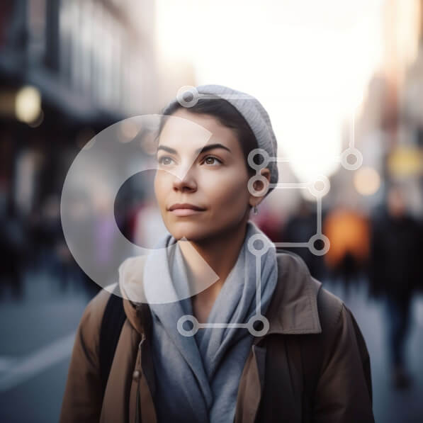 Intra Συλλεκτικό Ξύλινο Παζλ Plywood  4mm - Κομψή νεαρή γυναίκα στην οδό της πόλης Σε Ξύλινο Κουτί - Διαστάσεις Puzzle: 10x10 cm – 25 κομμάτια