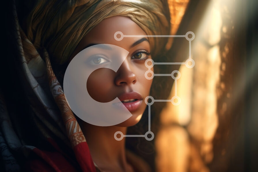 Intra Συλλεκτικό Ξύλινο Παζλ Plywood  4mm - Σοβαρή γυναίκα με το τουρμπάνι που εξετάζει την κάμερα Στοκ Φωτογραφία Σε Ξύλινο Κουτί - Διαστάσεις Puzzle: 10x10 cm – 25 κομμάτια