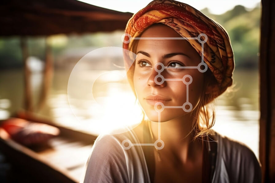 Intra Συλλεκτικό Ξύλινο Παζλ Plywood  4mm - Όμορφη εικόνα μιας γυναίκας με τουρμπάνι σε μια βάρκα στο ηλιοβασίλεμα Σε Ξύλινο Κουτί - Διαστάσεις Puzzle: 10x10 cm – 25 κομμάτια