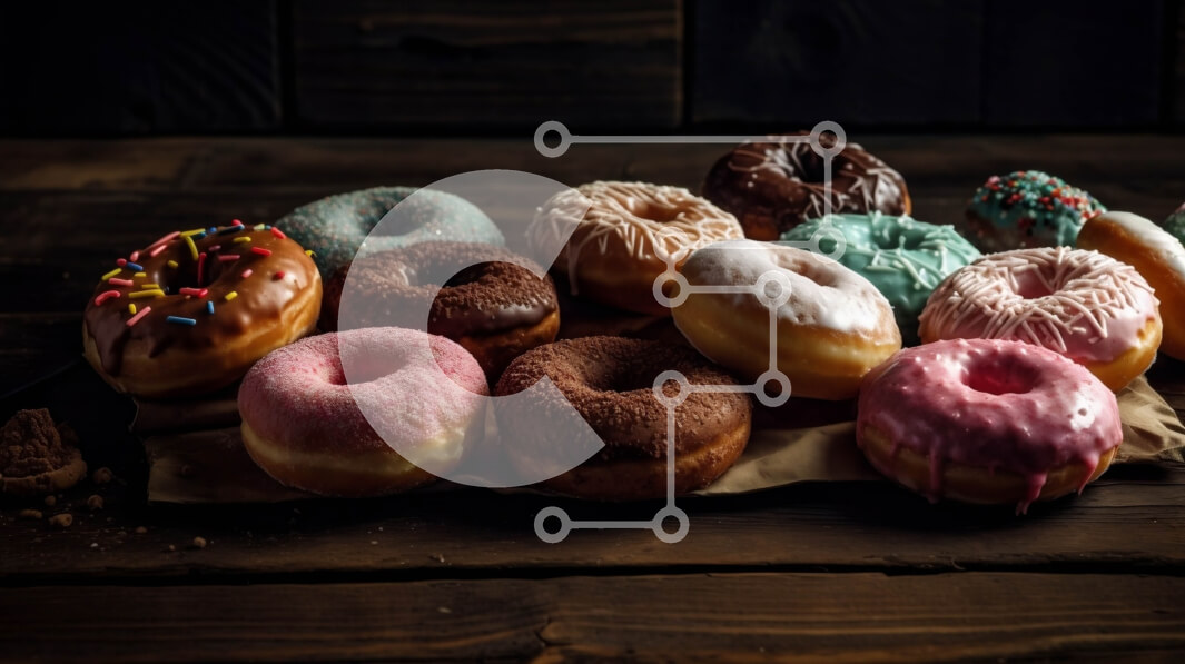 Σετ των 2 Intra Συλλεκτικό Ξύλινο Παζλ Plywood  4mm - Νόστιμη εικόνα από πολύχρωμα γλασμένα ντόνατς με ψεκασμούς Σε Ξύλινο Κουτί - Διαστάσεις: 10x10 cm – 25 κομμάτια