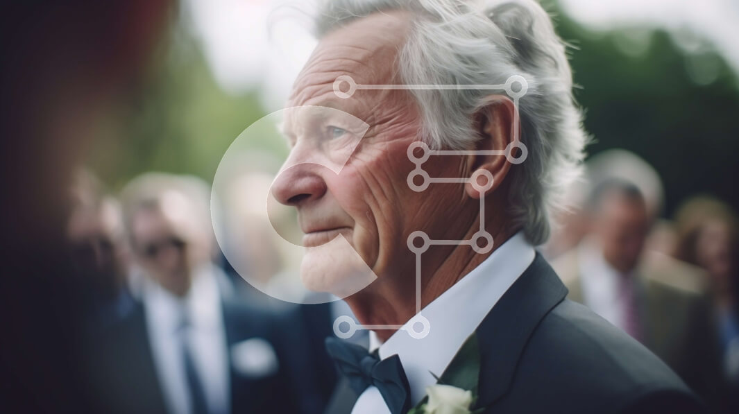 Intra Συλλεκτικό Ξύλινο Παζλ Plywood  4mm - Ηλικιωμένος άνδρας με σμόκιν που στέκεται σε ένα πλήθος Σε Ξύλινο Κουτί - Διαστάσεις Puzzle: 10x10 cm – 25 κομμάτια