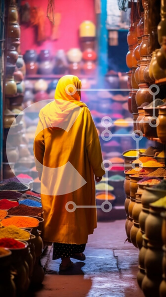 Intra Συλλεκτικό Ξύλινο Παζλ Plywood  4mm - Πολύχρωμος διάδρομος αγοράς με γυναίκα με κίτρινο παλτό Σε Ξύλινο Κουτί - Διαστάσεις Puzzle: 10x10 cm – 25 κομμάτια