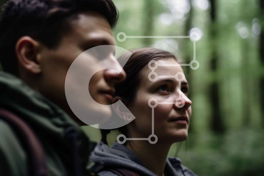 Intra Συλλεκτικό Ξύλινο Παζλ Plywood  4mm - Νεαρό ζευγάρι που κάνει περιπέτεια στο δάσος με σακίδια Σε Ξύλινο Κουτί - Διαστάσεις Puzzle: 10x10 cm – 25 κομμάτια