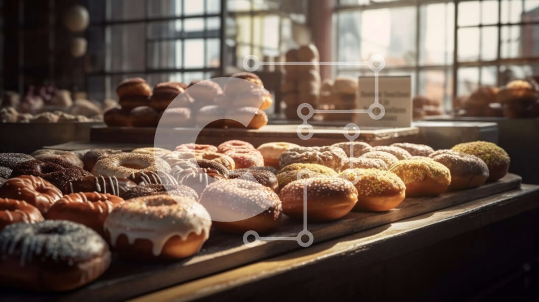 Σετ των 2 Intra Συλλεκτικό Ξύλινο Παζλ Plywood  4mm - Διάφορα ντόνατς σε βιτρίνα σε ξύλινο τραπέζι με φως του ήλιου Σε Ξύλινο Κουτί - Διαστάσεις: 10x10 cm – 25 κομμάτια