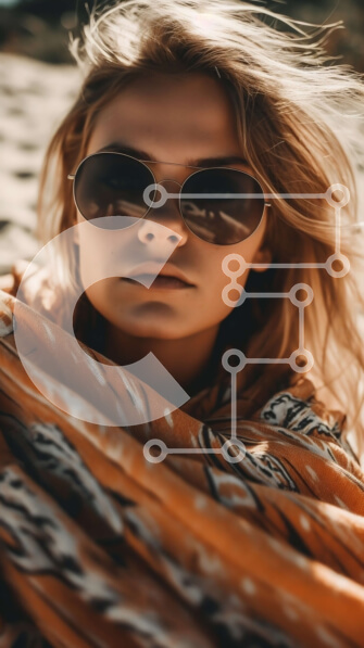 Intra Συλλεκτικό Ξύλινο Παζλ Plywood  4mm - Γυναίκα που φοράει γυαλιά ηλίου και κασκόλ στην παραλία Σε Ξύλινο Κουτί - Διαστάσεις Puzzle: 10x10 cm – 25 κομμάτια