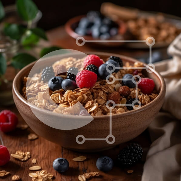 Σετ των 2 Intra Συλλεκτικό Ξύλινο Παζλ Plywood  4mm - Υγιεινό πρωινό: Μπολ Granola με φρέσκα μούρα Σε Ξύλινο Κουτί - Διαστάσεις: 10x10 cm – 25 κομμάτια