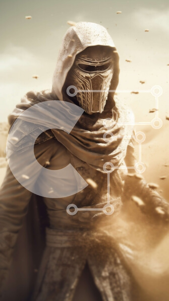 Intra Συλλεκτικό Ξύλινο Παζλ Plywood  4mm - Μυστηριώδης εικόνα ενός ατόμου που φορά έναν μανδύα με κουκούλα και κρατά ένα δρεπάνι στην έρημο Σε Ξύλινο Κουτί - Διαστάσεις Puzzle: 10x10 cm – 25 κομμάτια