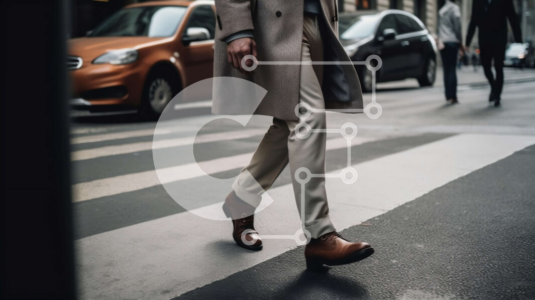 Intra Συλλεκτικό Ξύλινο Παζλ Plywood  4mm - Κομψός άνδρας που περπατά στην οδό της πόλης με μπεζ παλτό και καφέ παπούτσια Σε Ξύλινο Κουτί - Διαστάσεις Puzzle: 10x10 cm – 25 κομμάτια