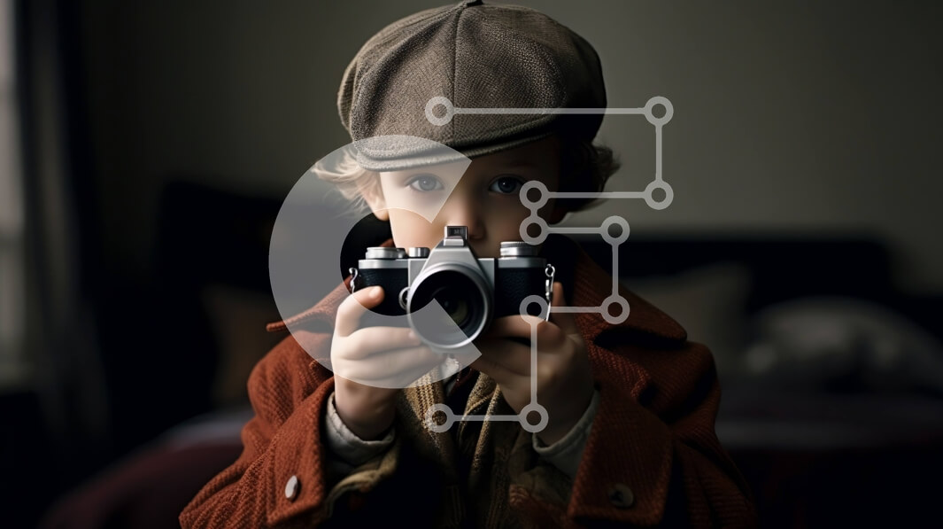 Intra Συλλεκτικό Ξύλινο Παζλ Plywood  4mm - Κομψό νεαρό αγόρι με vintage κάμερα και καπέλο Fedora Σε Ξύλινο Κουτί - Διαστάσεις Puzzle: 10x10 cm – 25 κομμάτια