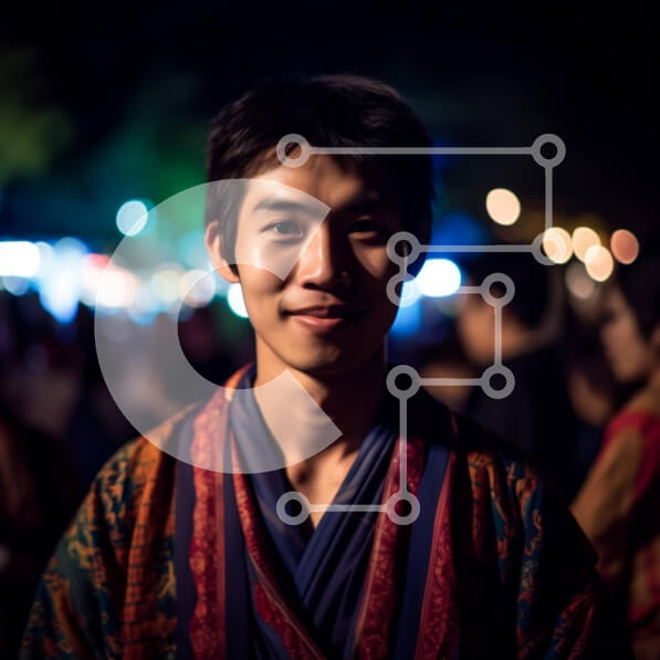 Intra Συλλεκτικό Ξύλινο Παζλ Plywood  4mm - Σοβαρός νεαρός άνδρας με πολύχρωμη ρόμπα απευθυνόμενος σε ένα πλήθος τη νύχτα Σε Ξύλινο Κουτί - Διαστάσεις Puzzle: 10x10 cm – 25 κομμάτια