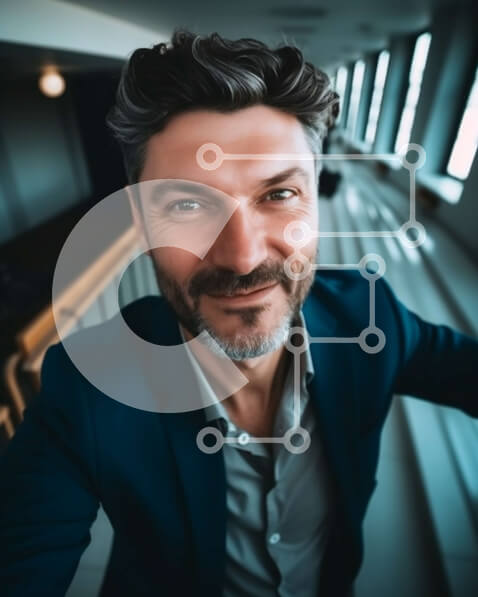 Intra Συλλεκτικό Ξύλινο Παζλ Plywood  4mm - Επαγγελματίας επιχειρηματίας με μπλε κοστούμι και λευκό πουκάμισο που στέκεται στο σύγχρονο κτίριο γραφείων Σε Ξύλινο Κουτί - Διαστάσεις Puzzle: 10x10 cm – 25 κομμάτια