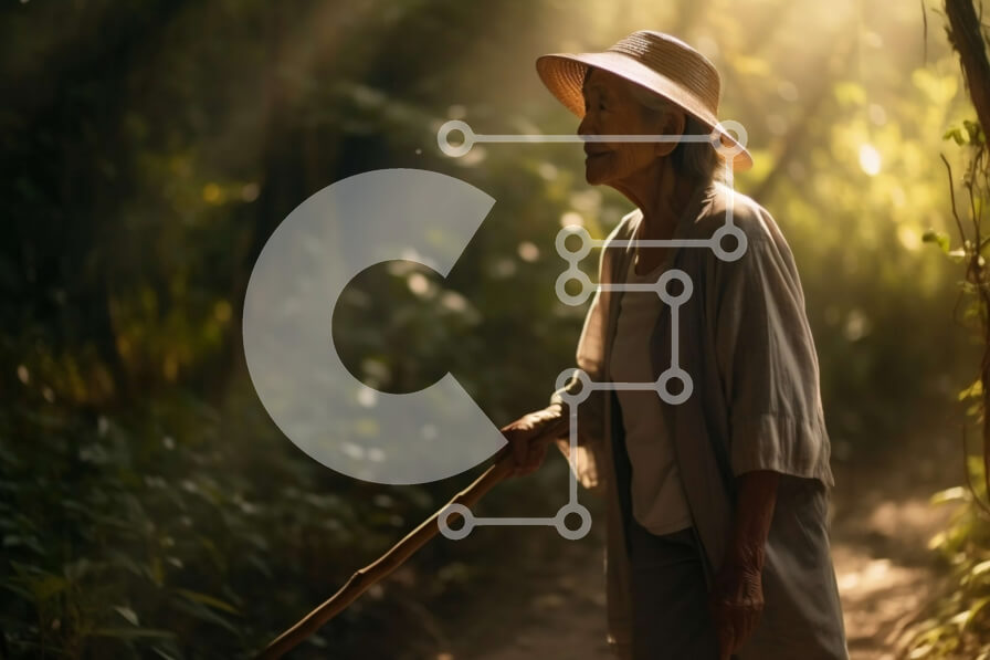 Intra Συλλεκτικό Ξύλινο Παζλ Plywood  4mm - Όμορφη εικόνα μιας ηλικιωμένης γυναίκας που περπατά σε ένα δάσος Σε Ξύλινο Κουτί - Διαστάσεις: 10x10 cm – 25 κομμάτια