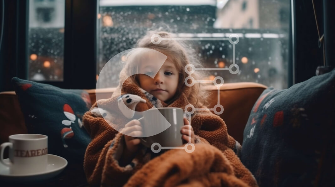 Intra Συλλεκτικό Ξύλινο Παζλ Plywood  4mm - Άνετη εικόνα νεαρού κοριτσιού που απολαμβάνει τη βροχερή μέρα με ζεστή σοκολάτα Σε Ξύλινο Κουτί - Διαστάσεις Puzzle: 10x10 cm – 25 κομμάτια