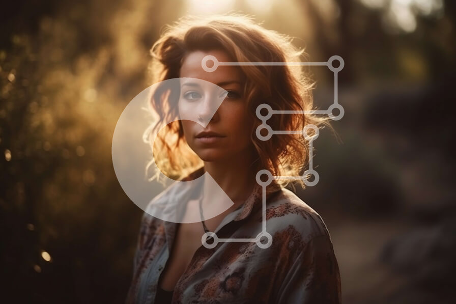 Intra Συλλεκτικό Ξύλινο Παζλ Plywood  4mm - Όμορφη εικόνα γυναίκας με λουλουδάτο πουκάμισο και κοντά κυματιστά μαλλιά στην έρημο στο ηλιοβασίλεμα Σε Ξύλινο Κουτί - Διαστάσεις Puzzle: 10x10 cm – 25 κομμάτια