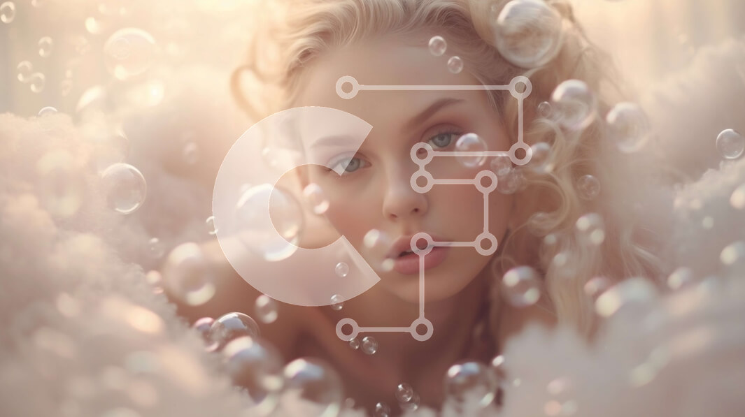 Intra Συλλεκτικό Ξύλινο Παζλ Plywood  4mm - Γαλήνιο πορτρέτο μιας ξανθιάς γυναίκας με λευκό μπικίνι σε ένα κρεβάτι με φυσαλίδες Σε Ξύλινο Κουτί - Διαστάσεις Puzzle: 10x10 cm – 25 κομμάτια