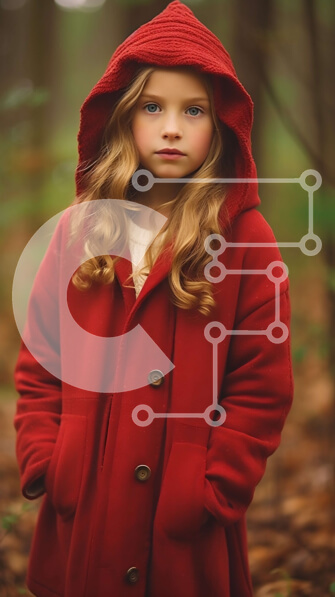 Intra Συλλεκτικό Ξύλινο Παζλ Plywood  4mm - Κορίτσι με κόκκινη κουκούλα σακάκι που στέκεται στο δάσος Σε Ξύλινο Κουτί - Διαστάσεις Puzzle: 10x10 cm – 25 κομμάτια