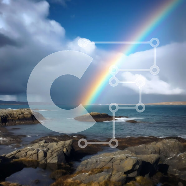 Intra Συλλεκτικό Ξύλινο Παζλ Plywood  4mm - Ουράνιο τόξο πάνω από μια βραχώδη ακτογραμμή με τα κύματα να πέφτουν στην ακτή Σε Ξύλινο Κουτί - Διαστάσεις: 10x10 cm – 25 κομμάτια