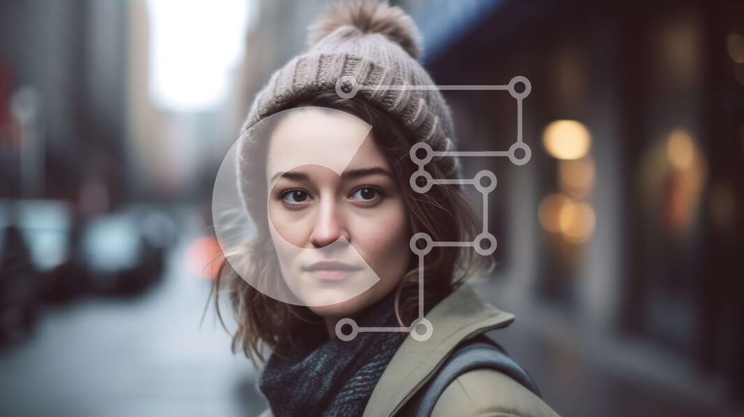 Intra Συλλεκτικό Ξύλινο Παζλ Plywood  4mm - Κομψή νεαρή γυναίκα στην οδό της πόλης - Φωτογραφία Αρχείου Σε Ξύλινο Κουτί - Διαστάσεις Puzzle: 10x10 cm – 25 κομμάτια