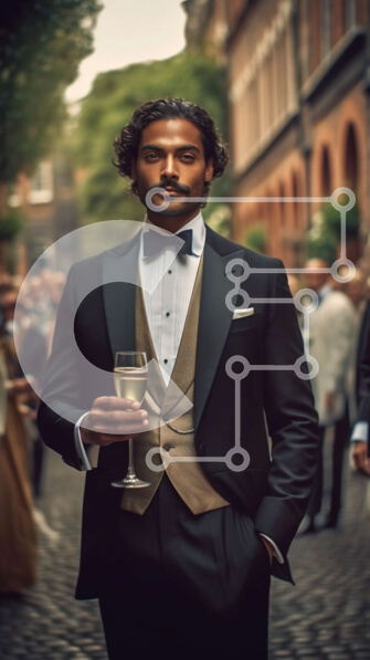 Intra Συλλεκτικό Ξύλινο Παζλ Plywood  4mm - Κομψός άντρας με σμόκιν με ποτήρι κρασί σε αστικό περιβάλλον Σε Ξύλινο Κουτί - Διαστάσεις Puzzle: 10x10 cm – 25 κομμάτια