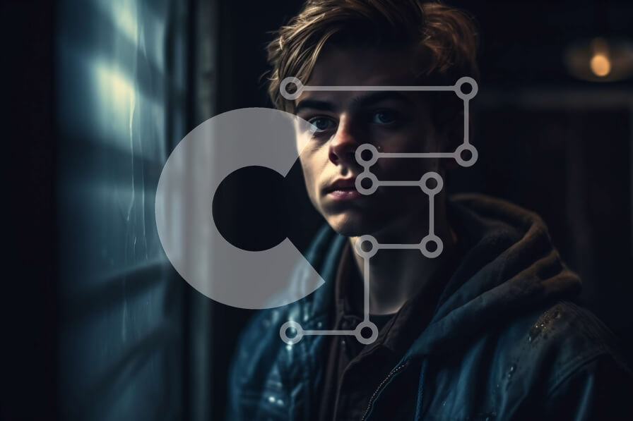 Intra Συλλεκτικό Ξύλινο Παζλ Plywood  4mm - Μυστηριώδης νεαρός άνδρας που κοιτάζει έξω στο σκοτάδι Σε Ξύλινο Κουτί - Διαστάσεις Puzzle: 10x10 cm – 25 κομμάτια