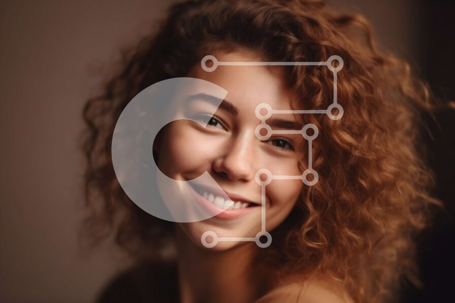 Intra Συλλεκτικό Ξύλινο Παζλ Plywood  4mm - Φιλικό πορτρέτο μιας νεαρής γυναίκας με σγουρά καστανά μαλλιά και λευκό πουκάμισο Σε Ξύλινο Κουτί - Διαστάσεις Puzzle: 10x10 cm – 25 κομμάτια