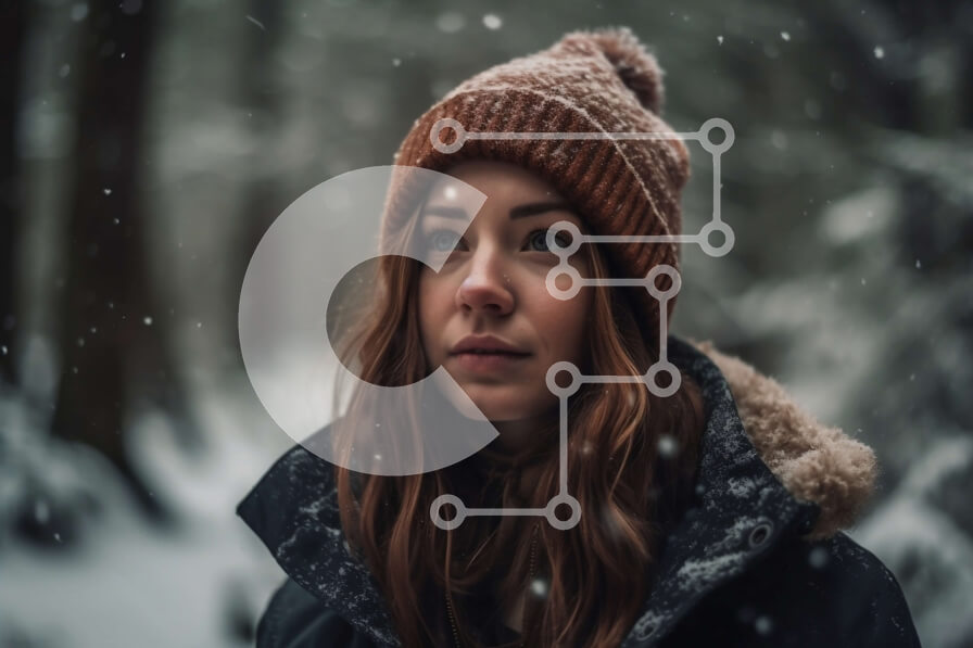 Intra Συλλεκτικό Ξύλινο Παζλ Plywood  4mm - Πανέμορφο χειμερινό πορτρέτο μιας νεαρής γυναίκας σε χιονισμένα δάση Σε Ξύλινο Κουτί - Διαστάσεις Puzzle: 10x10 cm – 25 κομμάτια