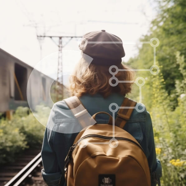 Intra Συλλεκτικό Ξύλινο Παζλ Plywood  4mm - Κομψή νεαρή γυναίκα που στέκεται στη γραμμή τρένου, κοιτάζοντας την απόσταση Σε Ξύλινο Κουτί - Διαστάσεις Puzzle: 10x10 cm – 25 κομμάτια