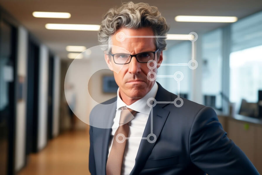 Intra Συλλεκτικό Ξύλινο Παζλ Plywood  4mm - Σοβαρός άνδρας με κοστούμι και γραβάτα που στέκεται στο διάδρομο Σε Ξύλινο Κουτί - Διαστάσεις Puzzle: 10x10 cm – 25 κομμάτια