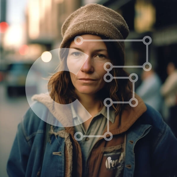 Intra Συλλεκτικό Ξύλινο Παζλ Plywood  4mm - Γυναίκα που φορά ένα μπουφάν και ένα σακάκι στέκεται σε έναν δρόμο της πόλης Σε Ξύλινο Κουτί - Διαστάσεις Puzzle: 10x10 cm – 25 κομμάτια