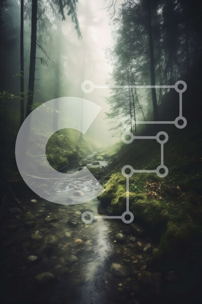 Σετ των 2 Intra Συλλεκτικό Ξύλινο Παζλ Plywood  4mm - Μυστηριώδες και επικίνδυνο δασικό τοπίο με ρέμα Σε Ξύλινο Κουτί - Διαστάσεις: 10x10 cm – 25 κομμάτια