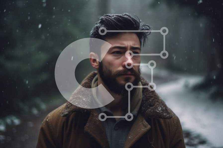 Intra Συλλεκτικό Ξύλινο Παζλ Plywood  4mm - Άτομο που στέκεται στη μέση του χιονισμένου δασικού τοπίου Σε Ξύλινο Κουτί - Διαστάσεις: 10x10 cm – 25 κομμάτια