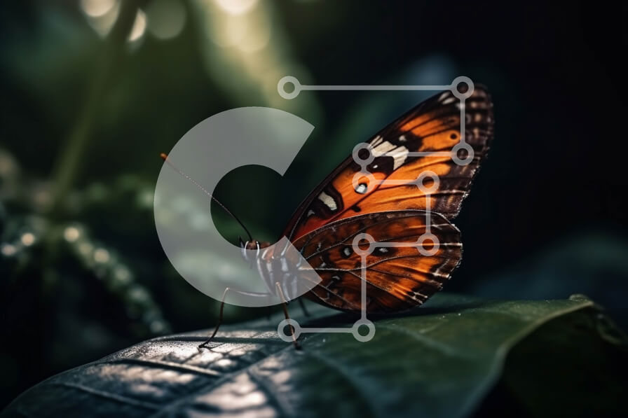 Intra Συλλεκτικό Ξύλινο Παζλ Plywood  4mm - Εκπληκτική εικόνα μιας πορτοκαλί πεταλούδας σε ένα σκοτεινό δάσος Σε Ξύλινο Κουτί - Διαστάσεις: 10x10 cm – 25 κομμάτια