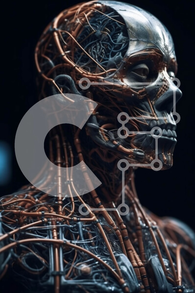 Intra Συλλεκτικό Ξύλινο Παζλ Plywood  4mm - Ανθρωποειδές ρομπότ περίπλοκα μεταλλικά σύρματα με λαμπερά κόκκινα μάτια και κύκλωμα Σε Ξύλινο Κουτί - Διαστάσεις Puzzle: 10x10 cm – 25 κομμάτια