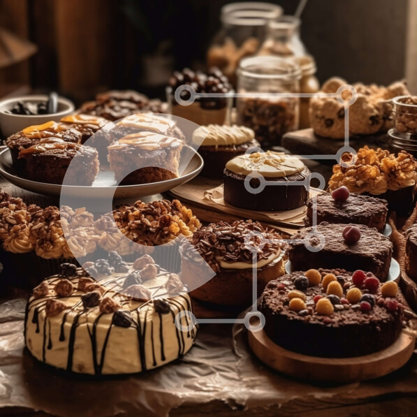 Σετ των 2 Intra Συλλεκτικό Ξύλινο Παζλ Plywood  4mm - Όμορφη εικόνα από διάφορα επιδόρπια σε ένα άνετο τραπέζι Σε Ξύλινο Κουτί - Διαστάσεις: 10x10 cm – 25 κομμάτια